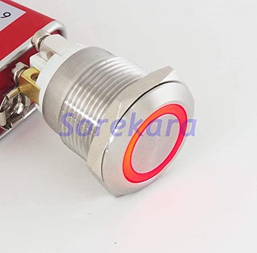 19мм дупка од не'рѓосувачки челик LED LED боја црвена моментална 1NO Pushbutton Switch IP65 UL 6V/12V/24V/110V/220V
