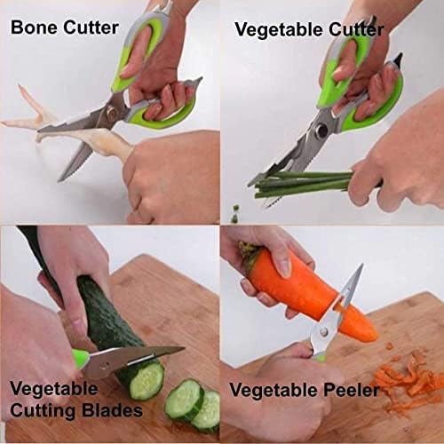 6 во 1 мулти-намена од не'рѓосувачки челик ножици за сечење на зеленчук од кујна, ножици за сечење месо за кујна, мултифункционални ножици