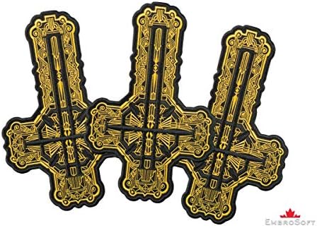 Ghost Band Grucifix Cross Patch со златна шема - Papa emeritus везени лепенки за железо - амблем за везници со метали - железо вклучено