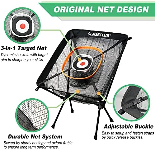 Net Senseclub Golf Chipping Net, мрежа за чистење во затворен простор и мат, чипс нето голф цел со мета и вежбање топки, додатоци за голф во задниот двор за замав игра голф подароци