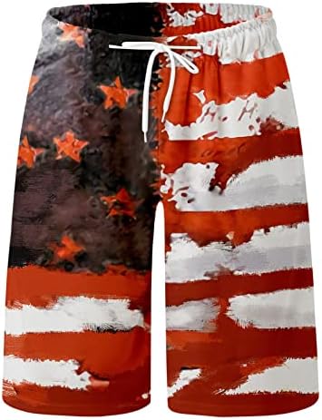 4 -ти јули Машки графички принтригирање на лежерна патриотска патриотска американска знаме печатени шорцеви дневно носење со џебови