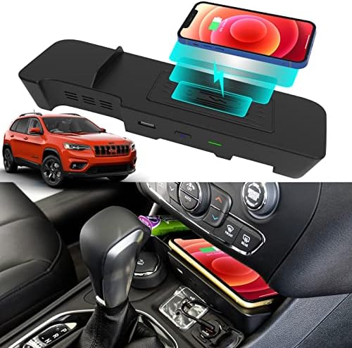 Безжичен безжичен полнач CarQiwireless за Jeep Cherokee 2023 2019-2022 со USB порта, безжична подлога за полнење на телефон за додатоци на