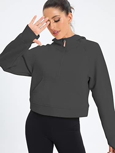 Погтмм женски полу -зип исечени дуксери руно наредени четвртина патент до пулвер атлетски трендовски џемпер џемпер зимски облеки