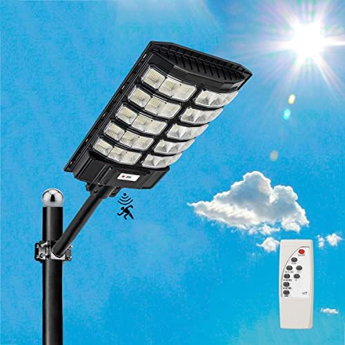 HYPOW 1500W Соларна улична светлина Сензор за движење на отворено самракот до зората соларна LED светло на отворено со далечински управувач, IP67 водоотпорни соларни парки