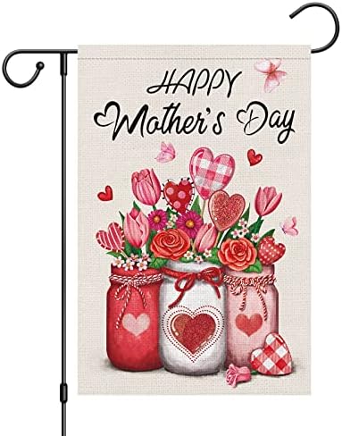 Луис Мелис Среќен Денот на мајката Градина знаме 12х18 двострана за мајка, Бурлап мала вертикална asonидарска тегла цветна цветна градина