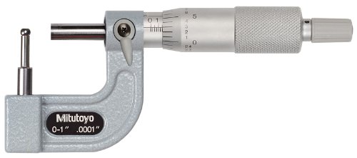 Mitutoyo 115-313, 0 - 1 x .0001 .185 dia. Spherical Anvil Tube Micrometer, Ratchet, Silver