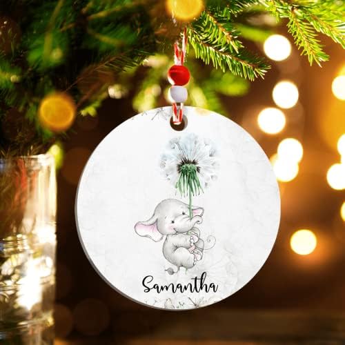 Персонализирани слатки глуварчиња украси за слонови декор, обичај Нова Година Божиќ Божиќна украс, прилагодено име Декорации на дрво, подароци