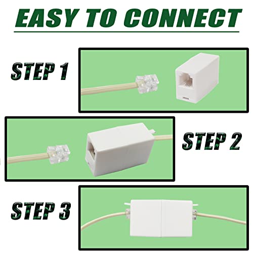 Antfly RJ11 Coupler, RJ11 6P4C Inline Coupler, 6 пакет Телефонски телефонски конектор за конектор за спојување модуларен женски до женски