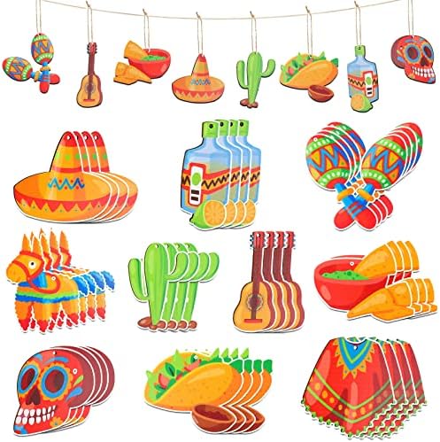 40 парчиња украси за мексикански забави, декор за забава во фиеста тако бар дрвени украси за дрво за тако во вторник Мексиканска тема