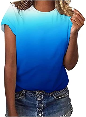 Летни врски за боење маички за жени за жени со краток ракав лабава обична маица околу вратот лесни меки врвови блузи
