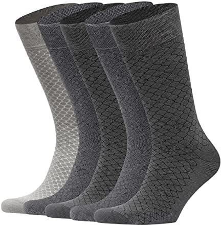 Чорапи за фустани за мажи во бамбус - 5 -пакувања - чорапи со телевици за мажи и хозир - дизајниран саќе - влага за губење на влага меко секојдневно - големина 8-12