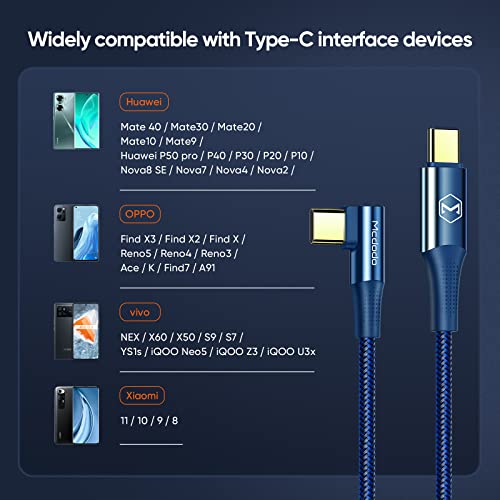 MCDODO USB C ДО USB C Кабел, 3.9 ft/90 Степен Тип C До Тип C Супер Брзо Полнење Кабел Прав Агол Најлон Плетенка Кабел Компатибилен Со Mac-Книга,