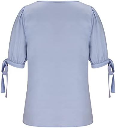 Lummerенски летни врвови за завој на манжетни Y2K Cutout Half Sleeve V вратот маички цврста боја канцеларија работа фустана случајна