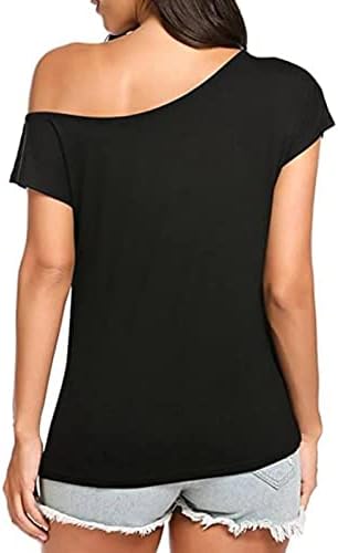 Тинејџерска девојка Loveубител на lубовници графички блузи со ковчеки на вратот кошули кратки ракави со една рамо секси блузи 2023 qz