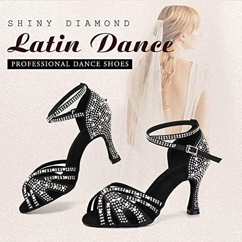 Tinrymx Латински танцувачки чевли жени Rhinestones Tango Salsa Performance Ballroom Party Shoes, Model-L432/L506