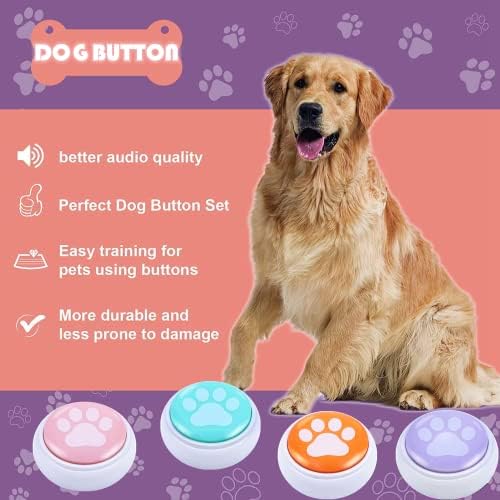 Зуи за обука на кучиња, копчиња за кучиња за комуникација со 4 рекордни копчиња за обука за кучиња, сет за звучни кучиња за разговори за кучиња,