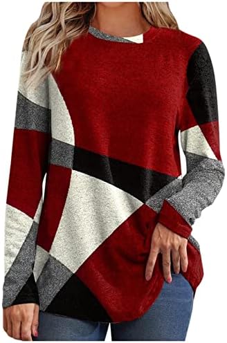 JJHAEVDY женска модна облека Зимски контраст француски кашмир со долг ракав печати лабава маичка плус големина на врвови