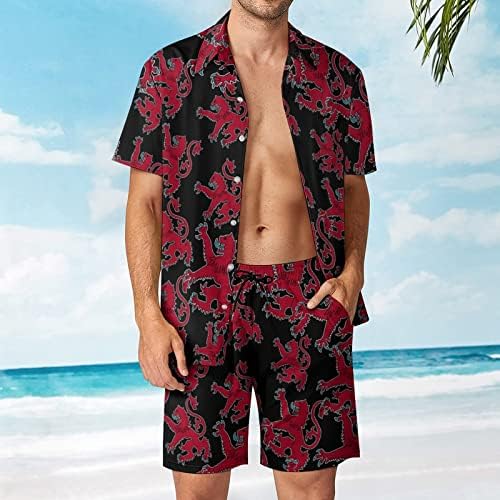 Weedkeycat знаме на Шкотска Лав Раментирана машка облека за плажа 2 парчиња Хавајски копче надолу со кошула со кратки ракави