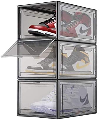 А+ премиум кутија за чевли, пакет од 3 организатор на чевли со чиста врата за колекција на патики, пластичен сад за складирање на чевли за