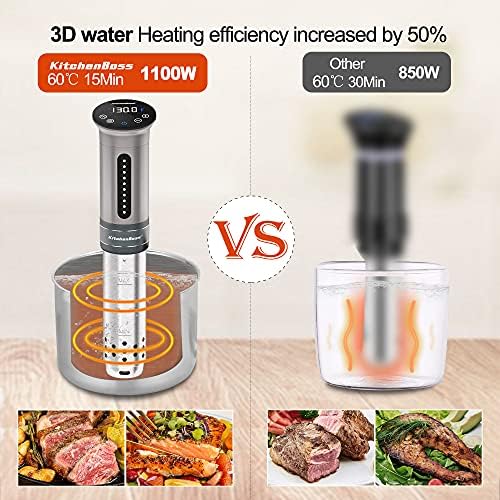 Sous Vide Shoker 1100 Watts | IPX7 водоотпорен | Од KitchenBoss G310/Silver | Шпорет на вода, машина Suvee Vide | Точен дигитален дисплеј за