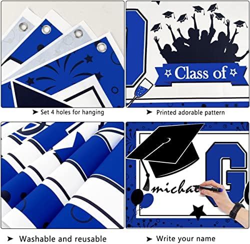 Класа за украси за дипломирање од 2023 година, дворски знаци за знаци на банер, сини честитки, града со 20 парчиња балони за дипломирање