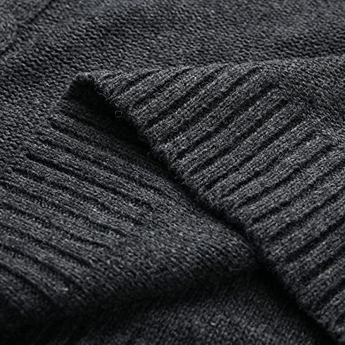 Плетен џемпер за мажи, зимски екипаж пулвер, обичен топол скокач врвови со висока јака шамија од 2 парчиња комплети