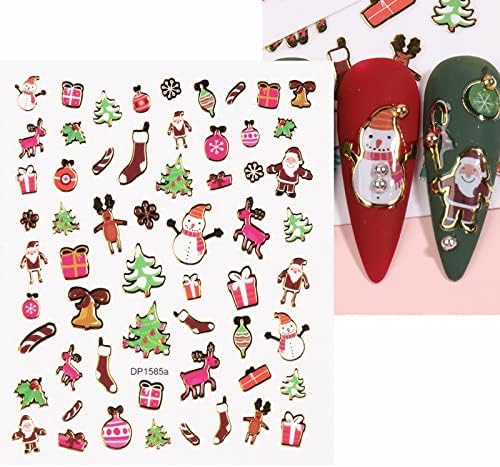 Божиќна налепница за нокти Шарен златен печат цртан филм Божиќ Снегулка Снегулка елка чорапи Силни нокти