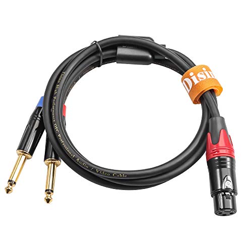 Disino XLR Femaleенски до двојно 1/4 инчен y сплитер кабел, женски XLR на двојно 6,35мм моно TS приклучок за адаптер за аудио конвертор