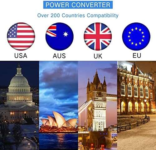 Меѓународен адаптер за патувања се-во-еден Универзален адаптер за напојување во светот W/ 3 USB 1 Type-C пристаништа за САД, Велика Британија, ЕУ, АУ и Азија опфаќа 150+земји