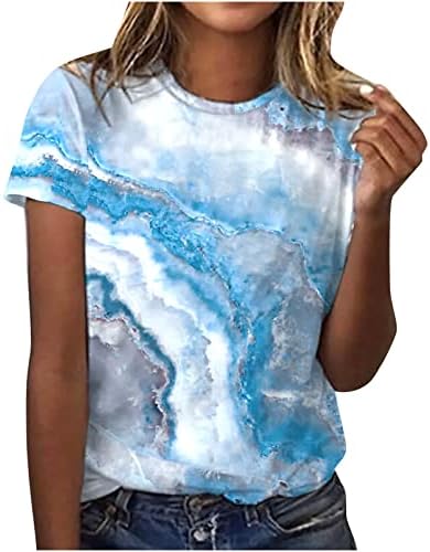 Екипаж брод вратот Топ маица за жени есен летен краток ракав памук графички цветен салон кошула vy vy