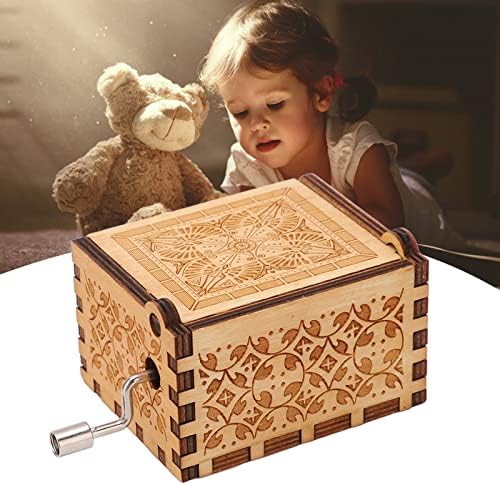 Музичка кутија со рачни чудак, преносна дрвена музичка кутија, музичка кутија со ретро стил, замок на небото музички инструмент Орнамент