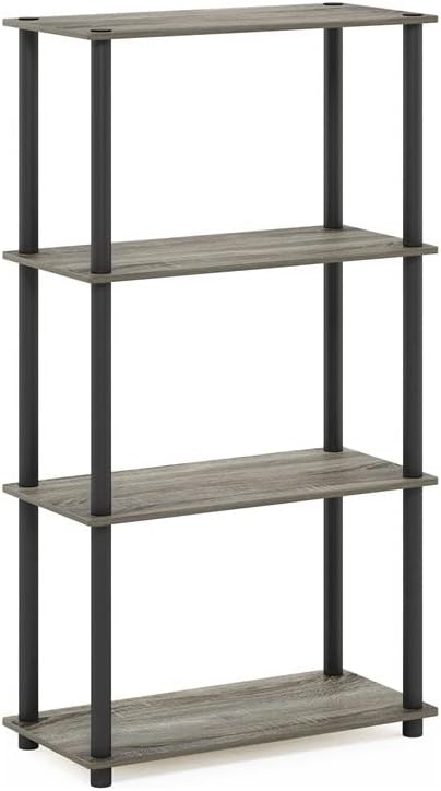 Furinno Turn-N-N-Tube 3-Tier Double Space Display Rack, француски даб сива/црна и пресврт-N-цевка 4-нивоата со повеќенаменски полици за полици-француски даб сиво/црно