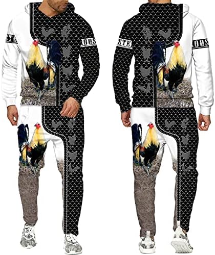Петел камо џемпер панталони панталони поставени 3Д печатени печати за животински спортски облека за машка облека за машка облека за облека