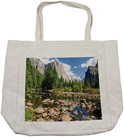 Торба за купување кесичка Амбесон Јосемит, меки облаци шумски камења река Јосемит Национален парк Калифорнија во САД, вастерскејп, еколошка торба за еднократна уп?
