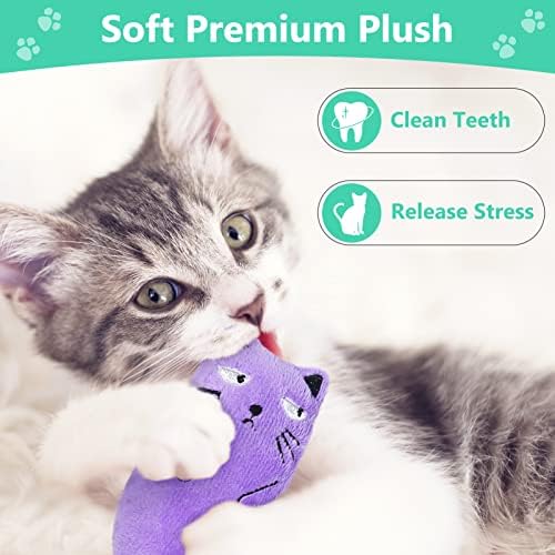 Schitec Catnip Toys, [4 парчиња] Мека кадифен мачка играчка за џвакање за мачки во затворен простор, интерактивна играчка за мачиња за перници за маче