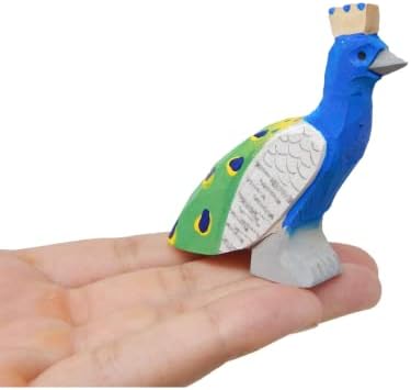 Селсела Паун фигура Дома декор Мала животинска градина Статуа Peafowl Tawn Dood Rearving Miniature Cake Topper Topper