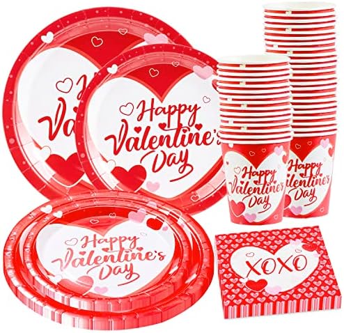 Декорации на Денот на в Valentубените во Кедерва, плочи за в Valentубените и салфетки за 24 гостински среќни таблички за хартија за