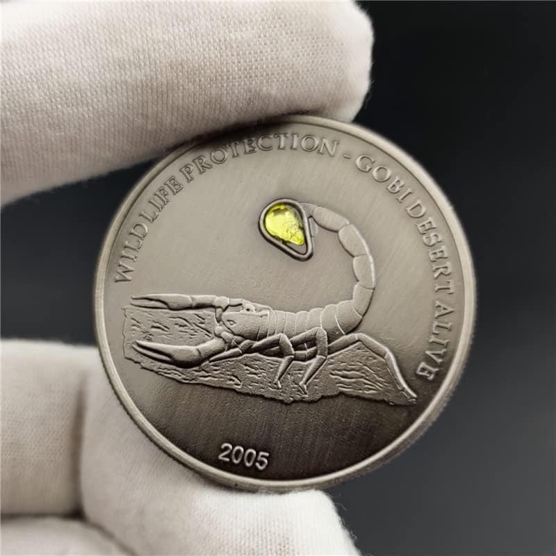 Монголски Животински Дијамантски Пустински Скорпион Комеморативна Монета Со Висока Релјефна Дијамантска Сребрена Монета Медал 500 Тугрик