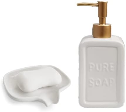 Диспензерот за бел сапун и сапунот поставен за кујна, трајни додатоци за керамичка бања, лесни за чистење