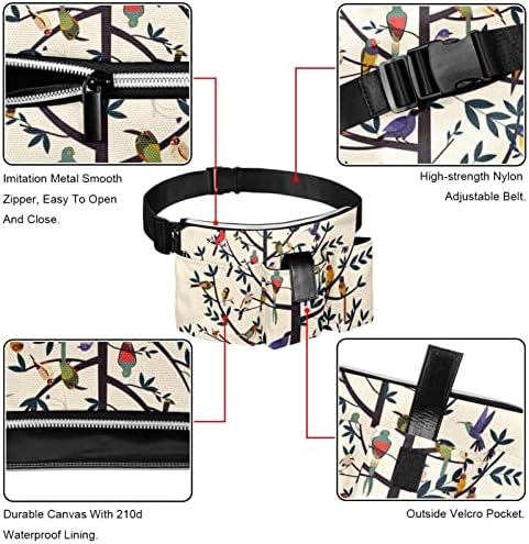 Гроздобер Дрво На Животот Птици Половината Пакет Торба Фани Пакет за Мажи&засилувач; Жените Хип Клошар Торба Со Прилагодлив Ремен