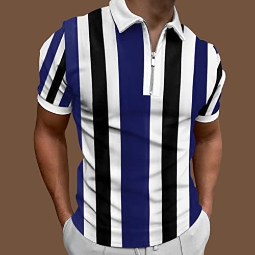 XXBR MENS ZIPPER POLO кошули Краток ракав лето вертикална лента за печатење тениски врвови на атлетски спортови за голф -кошула за голф