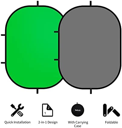 Селенс Мала Склопувачка Позадина Двострано Сиво Зелено Екран 2-во-1 Скокачка Позадина Со Торба За Носење За Стриминг На YouTube, Фотографија На Производи И Виртуелно Ви
