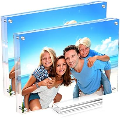 TneltueB 2 пакет акрилна рамка за магнетна слика 4 × 6 двострана чиста фото рамка - безделен дисплеј лебдечки рамка со штанд за домашни