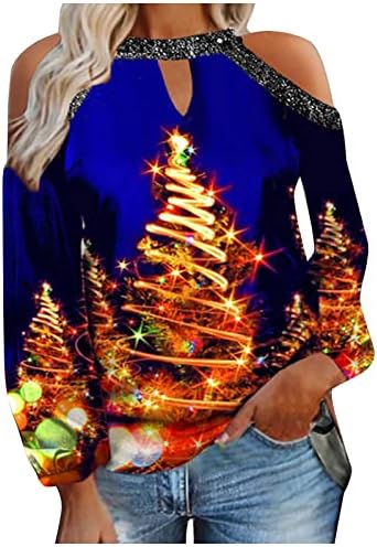 Божиќно чистење на Нокмопо врвови женски женски лабава мода Божиќно печатење секси без ремен без ракав со долги ракави што висат на вратот маица