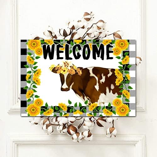 Силихарт пролетна сончоглед крава добредојде дрвена знак гроздобер бивол карирано сончогледово дрва дрва штица виси знак слатка фарма куќа
