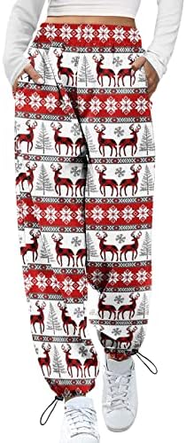 Christmasените Божиќни печати џемпери удобни еластични половини влечете ги џемперите снежен човек удобна салата Атлетик баги салон панталони