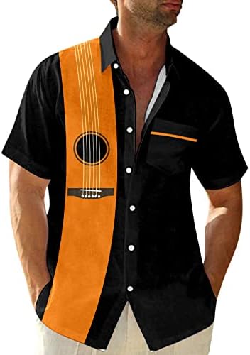 Xxzy кошули за гитара за машки летни летни обични печати плус големина кошула кратка музика графички обични кошули за мажи