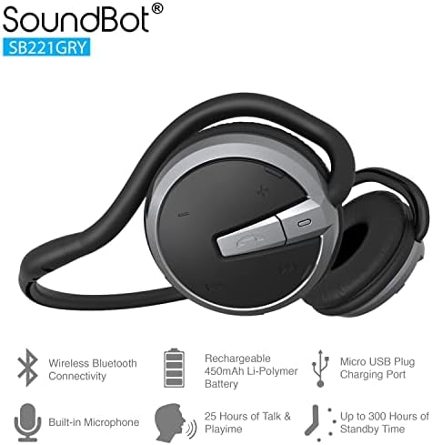 SoundBot SB221 HD безжични Bluetooth слушалки за спортски активни слушалки за 20hrs музички стриминг и 25 часа на рацете, повикувајќи се