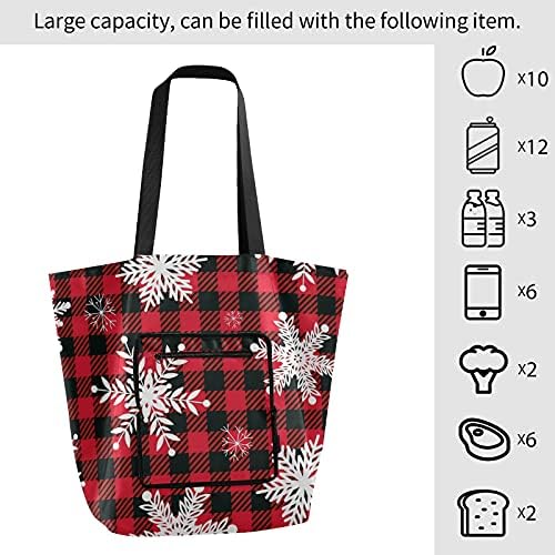 Снегулки Божиќна преклопна рамо торба торба за еднократна употреба на намирници, тешка школа торба торба за купување торба за подарок за патувања