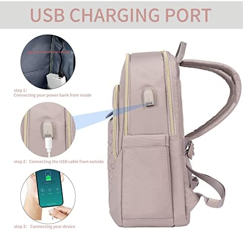 Empsign 15,6 инчен лаптоп ранец за жени мажи, лаптоп торби деловно работење Патување водоотпорен ранец со USB -порта за полнење,
